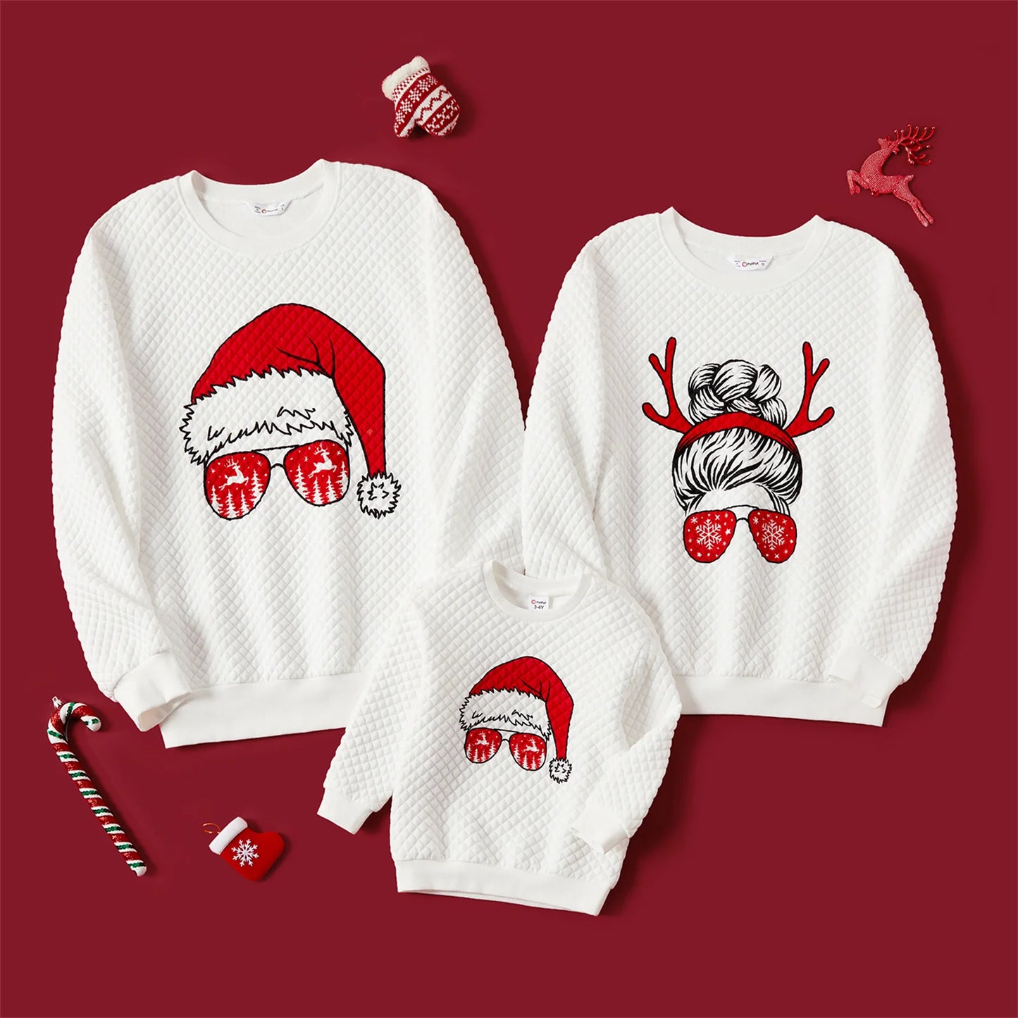 Christmas Graphic Print White Family Matching Long-sleeve