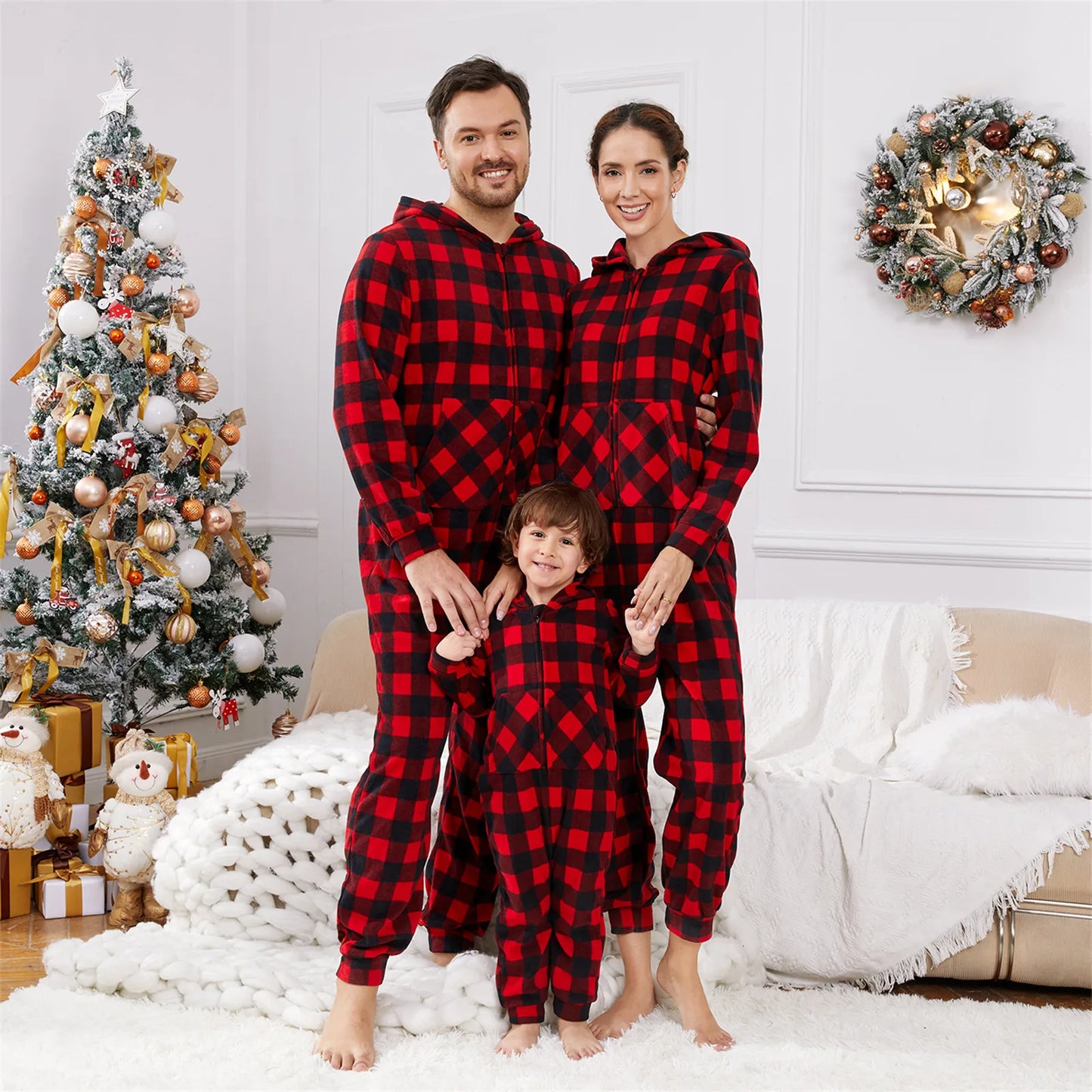 Christmas Family Matching Red Plaid Hooded