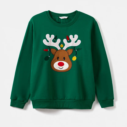 Christmas Deer Embroidered Long-sleeve