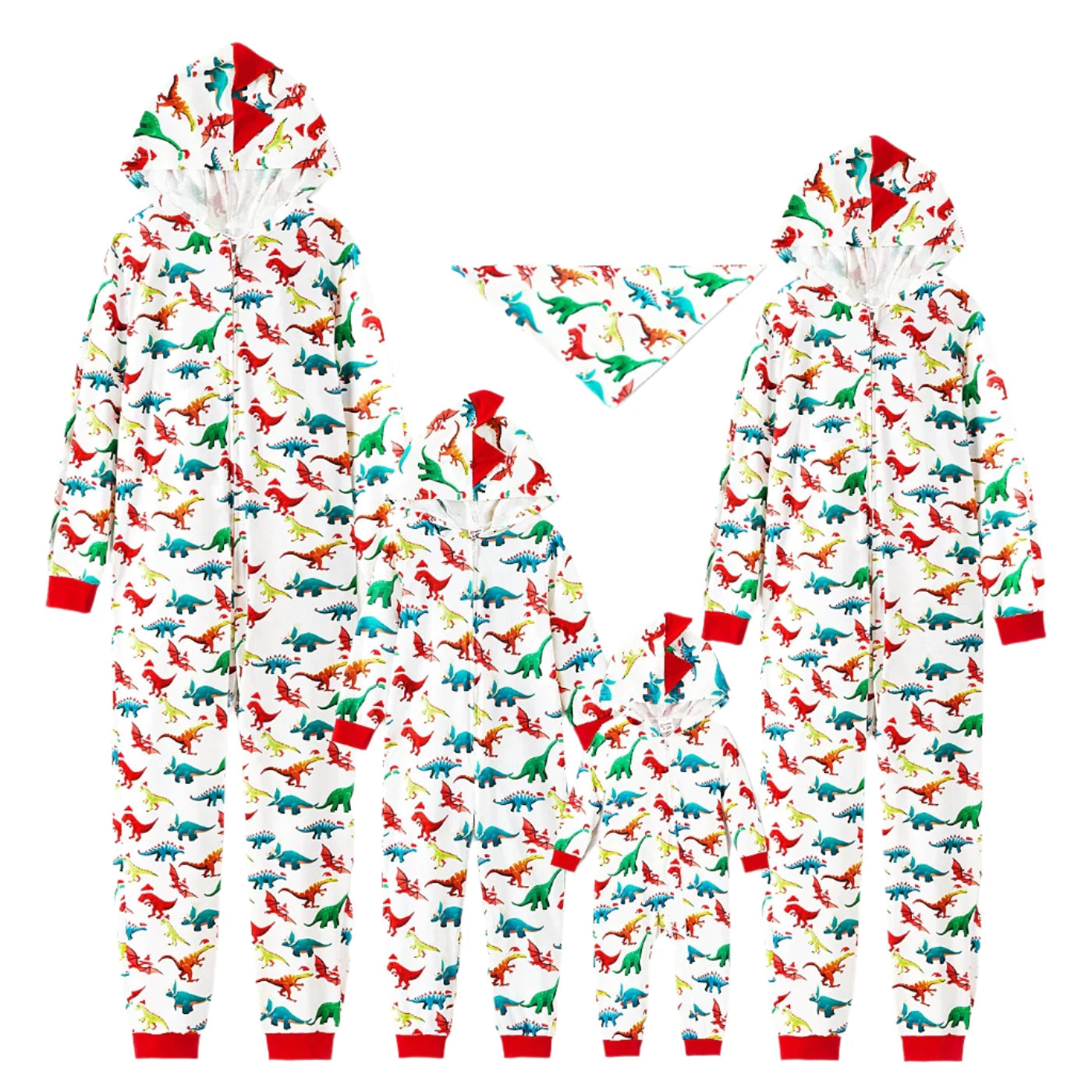 Christmas Dinosaur Print Family Matching Long-sleeve Hooded