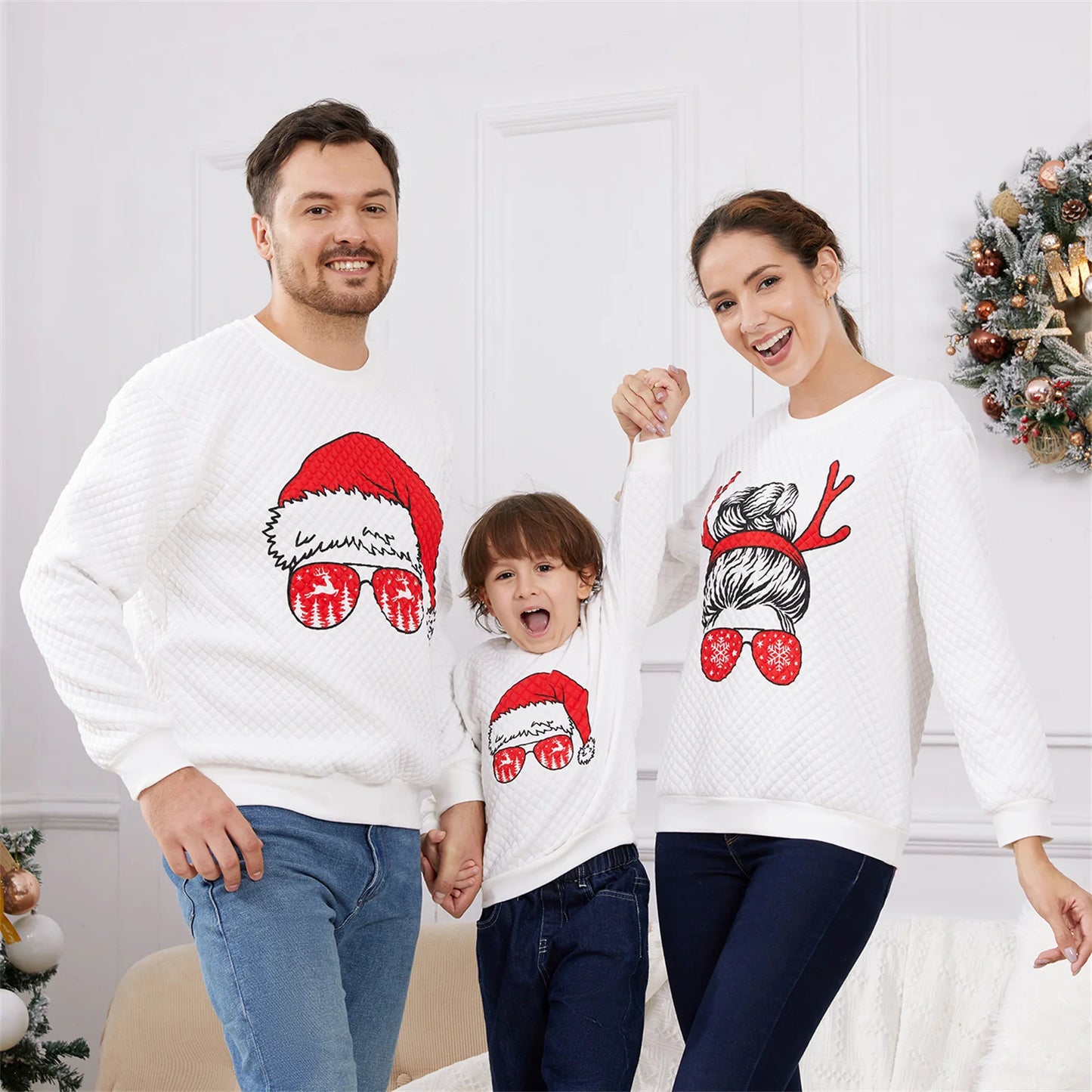 Christmas Graphic Print White Family Matching Long-sleeve