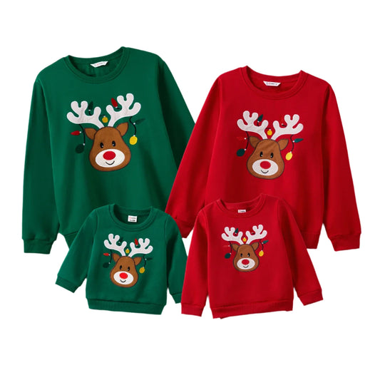 Christmas Deer Embroidered Long-sleeve