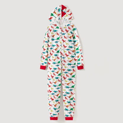 Christmas Dinosaur Print Family Matching Long-sleeve Hooded