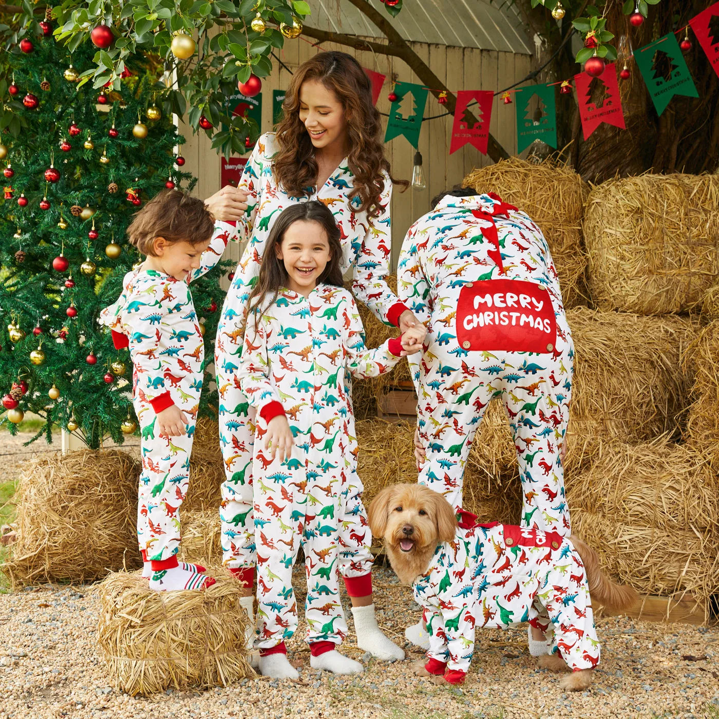 Christmas Dinosaur Print Family Matching Long-sleeve Hooded