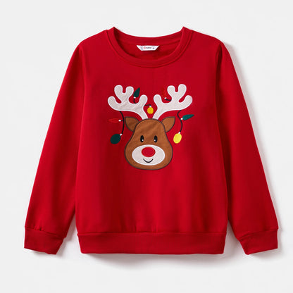 Christmas Deer Embroidered Long-sleeve