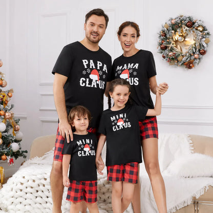 Christmas Hat and Letter Print Black Family Matching Short-sleeve